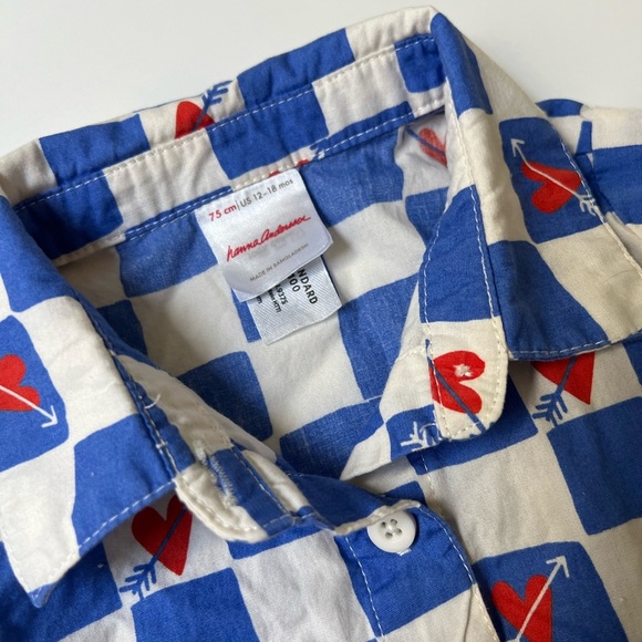 Hanna Andersson Blue Checkered Shirt with Red Hearts - Picture 3 of 4